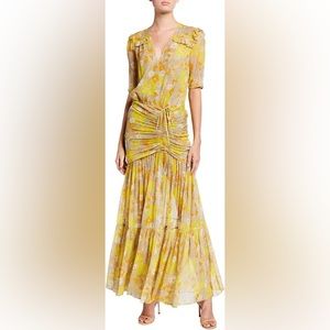 Veronica Beard Mick Floral Metallic Silk Maxi Dress